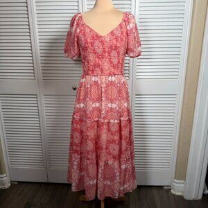 Sincerely Jules Red Smocked Maxi Dress Puff Sleeve Boho Size L
